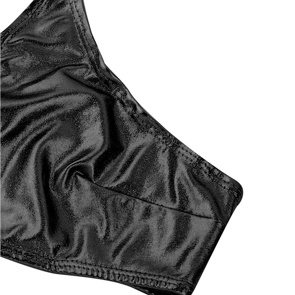 Black Wet Metallic Lingerie Set Bra & High Cut Panty 2 Piece - Picture 5 of 6